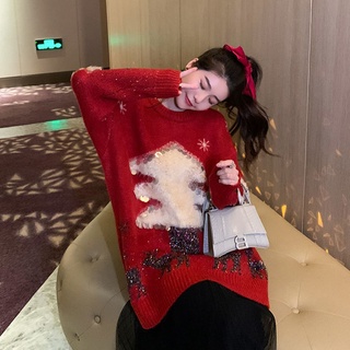 Ready Stock _ Suéter Rojo De Árbol De Navidad De Invierno De Gran Tamaño , Diseño De Mujer , Sentirse Dulce