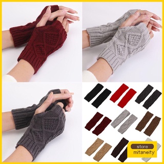 MITANEITY Women Half Finger Gloves Winter Knitting Fingerless Gloves Accessories Fashion Outdoor Weave Arm Warmer Sleeve/Multicolor