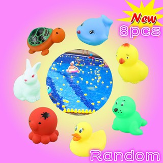 8 piezas lindos animales aleatorios de goma flotador exprimir sonido chirriante bebé juguetes de baño