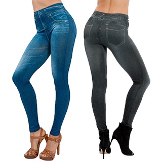 Las mujeres pantalones de mezclilla bolsillo Slim Leggings Fitness más el tamaño Leggins longitud Jeans