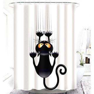 cortinas de ducha impresas gato negro productos de baño decoración de baño con ganchos impermeables (1)
