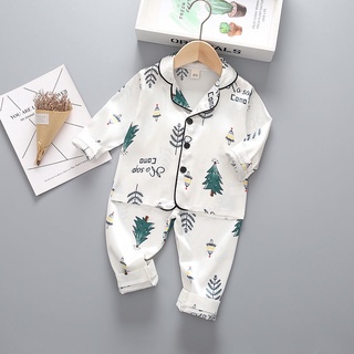 [Ropa de dormir para niños]1-15 Y pijamas de niños lindo impreso niño niña manga larga + pantalones ropa de noche traje de niños ropa de sueño conjunto