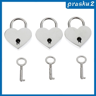 [Prasku2] set De 3 Mini candado con forma De corazón Vintage con cerradura Para llaves-plata M (4)