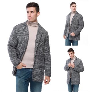 [gcei] hombres casual invierno moda hounstooth caballeros abrigo largo chaqueta outwear