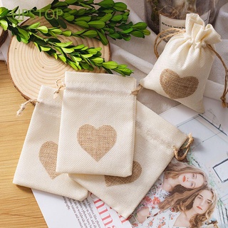 UPSTOP 10PCS Dust Protect Cotton Pocket Trendy Gift Bags Drawstring Burlap Bags New Portable Party Festive Supplies Heart Printed Storage Bag/Multicolor