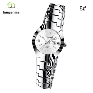Relojes para parejas con fecha automática estilo Simple de cuarzo reloj de Metal Casual relojes de pulsera para mujeres hombres (8)