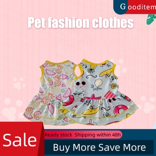 Gooditem perro vestido de fruta impresión cuello redondo algodón de dos patas falda mascota para la vida diaria