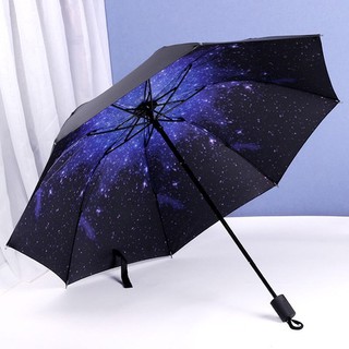 Pequeño paraguas negro cielo estrellado creativo vinilo sol protector solar plegable manual fresco soleado lluvia personalización