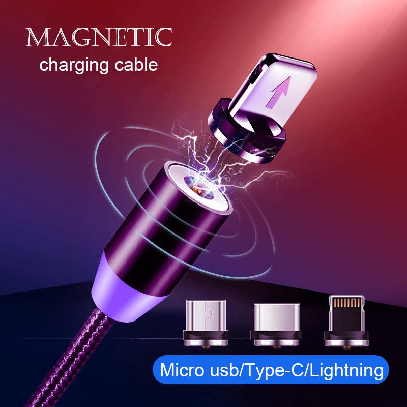 1m led magnético cable de carga micro usb type-c android lightning iphone cable