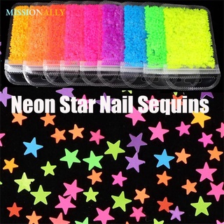 MISSIONALLY Women Beauty Neon Star Nail Sequins Fluorescent 3D Nail Decoration Glitter Flakes Shining New Manicure Decor DIY Art Acrylic Gel Color Mixing