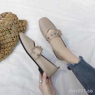 ■Zapatos de guisantes para mujer 2021 nuevos zapatos planos de primavera para abuela, zapatos individuales poco profundos retro, zapatos Mary Jane de punta cuadrada de cuero suave