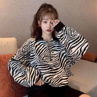 IELGY zebra pattern sweater women's design sense niche long-sleeved Korean style ins tide top