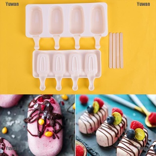 <Yuwan> Silicone Frozen Ice Cream Mold Juice Popsicle Maker Ice Lolly Mould - 4 Cell