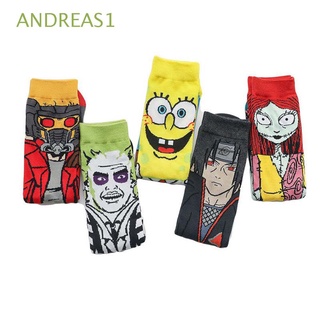 ANDREAS1 Fashion Print Socks Gifts Cotton Socks Crew Socks Accessories Spider-Man Venom Cartoon Novelty Anime Sox Spongebob Stockings