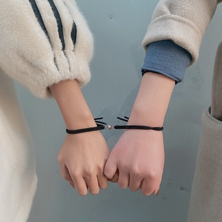 1 par de pares magnético atraer pulsera trenzada/cuerda de amistad expresiones chinas cadena de muñeca joyería acérrimo amante/brazalete ajustable cuerda (1)