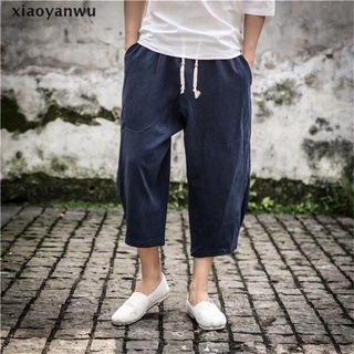 [xiaoyanwu] pantalones cruzados recortados de lino para hombre, de piernas anchas, holgados, casuales, sueltos, [xiaoyanwu] (2)