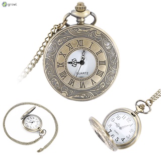 [GRO] Vintage Quartz Pocket Fob Watch Roman Numerals Clock Pendant Necklace Antique Chain Jewelry Gifts