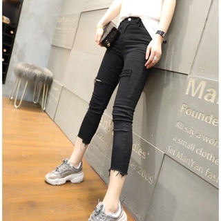 Jeans mujer negro salvaje versión de la nueva adelgazante agujero lápiz pantalones slim estiramiento pequeños pies ocho cuartos pantalones primavera y otoño