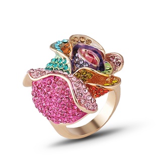 anillos de rosa de diamante arcoíris para mujer/anillo de dedo de acero inoxidable para mujeres/a la moda/anillo de anillo de joyería para parejas