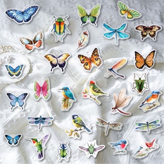 40 unids/Set mariposa insecto pájaro pegatina de mano cuenta DIY diario pegatina