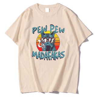 Los hombres camisetas estilo fresco gato Pew Pew Mdafakas impresión camiseta para hombre