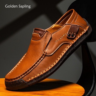 Dourado sapling sapatilhas masculinas de couro genuíno, sapatos casuais respiráveis para homens, de borracha macia, para dirigir, sapatos planos casuais, loafers retrô