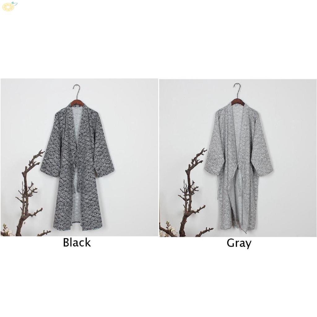 bata para hombre yukata kimono impreso loungewear largo vestido cómodo ropa de dormir casual (4)
