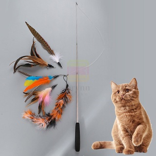 Pet Cat Teaser juego de juguete Flexible palo con 5 piezas de plumas de repuesto gatito juguetes interactivos