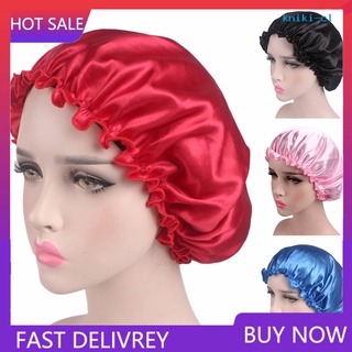 MZ_ Solid Color Soft Satin Sleeping Cap Night Sleep Hat Hair Care Elastic Bonnet