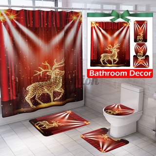 ready stock - cortina de ducha de alce rojo, antideslizante, poliéster, impermeable, con 12 ganchos