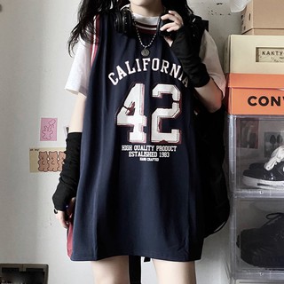 [Jersey] uniforme de baloncesto sin mangas de las mujeres ropa exterior de moda suelta de manga corta camiseta falsa dos (2)