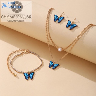 Aretes De mariposa Retro coreanos con pendiente De cadena/joyería/Conjunto De joyería