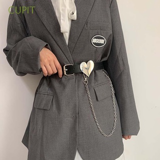 CUPIT Simple PU Leather Belt Vintage Female Waistband Love Chain Belt All-match Skirt Decorations Korean Silver Color Black Metal Chains Waist Strap