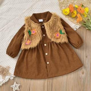Bebé niñas invierno manga larga Knaki vestido + chaleco conjuntos