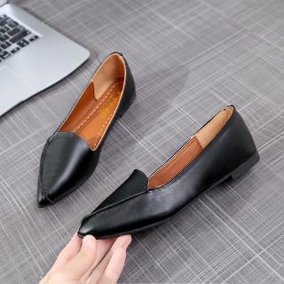 Mujer puntiagudo pisos/zapatos de cuero negro perezoso para las señoras/zapatos de goma coreanos (3)