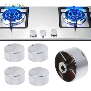 Cleoes 4 piezas interruptor de horno de Metal Control de superficie de bloqueo de estufa de Gas interruptor giratorio plata cocina interruptor redondo reemplazo estufa de Gas adaptador (1)
