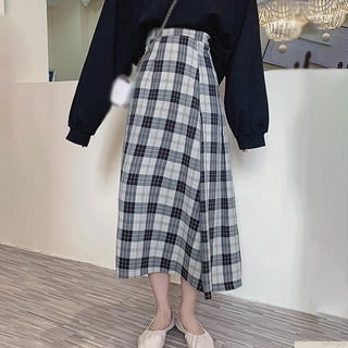 Faldas Retro Para Mujer De Cintura Alta A Cuadros Impresión Moda Suelta Vintage Falda Larga