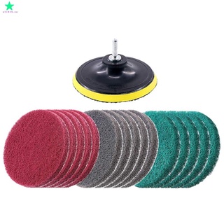 16Pcs 5Inch 3 Different Color Scrubbing Pads Drill Powered Brush Tile Scrubber Scouring Pads Cleaning Kit,Abrasive Buffing Pads Replacement 1 Pcs Hook Attachment for House Cleaning