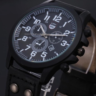 relojes de pulsera de cuarzo analógicos de cuarzo con fecha impermeable de cuero militar para hombre