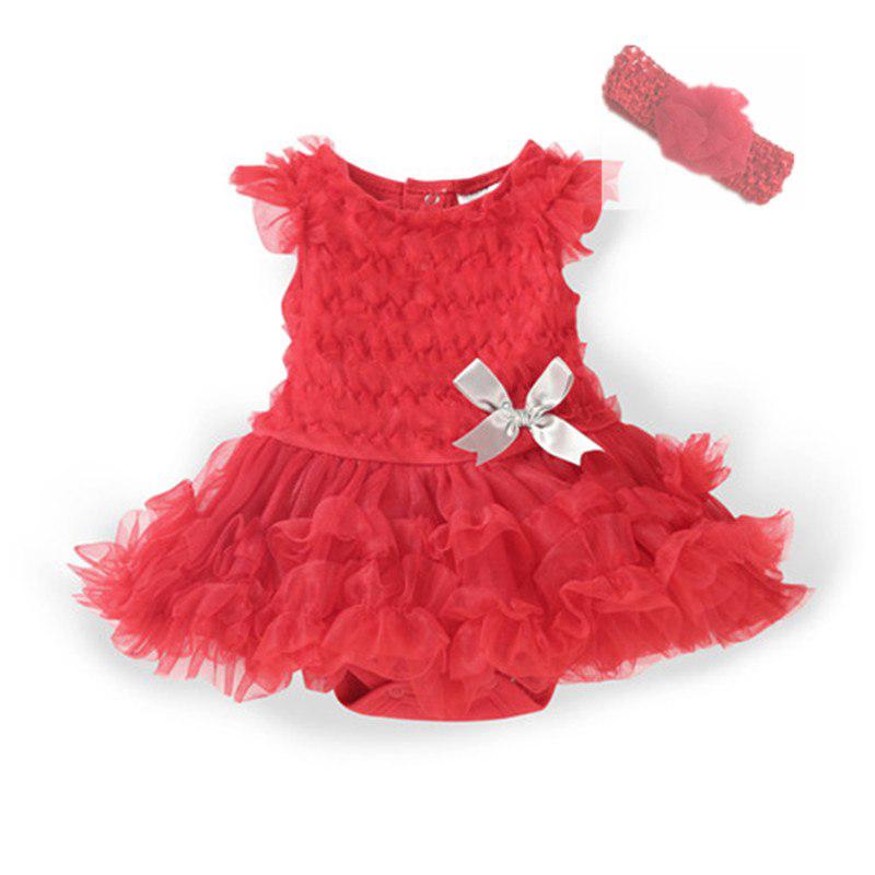 Algodón volantes encaje sin mangas fiesta de cumpleaños bebé niña vestidos rojo 3-24 meses