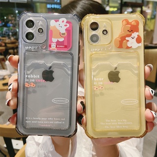 Casing for iPhone 13 12 11 Pro SE 2020 Xs Max X XR 7 8 Plus Cute Rabbit Clear Card Cellphone Cases Soft Cartoon Mobile Phone Case Protective Back Cover