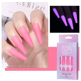 chink 6 cajas de moda de uñas falsas arte de uñas luminosas uñas postizas belleza ataúd forma extra largo color sólido jelly gum bailarina (4)