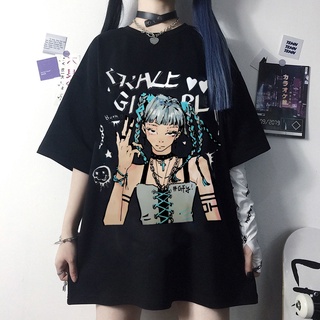 Bidimensional Animado De Dibujos Animados De Impresión t-Shirt Streetwear Harajuku Top Punk Chica Oscuro Sueltos y2k