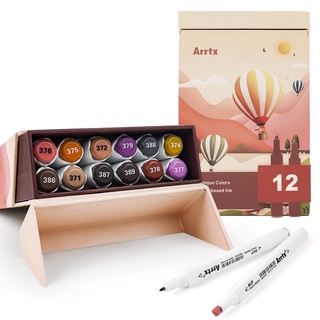 Arrtx ALP Basic - juego de marcadores de tono de piel, 12 colores, doble punta con caja para ilustración, bocetos, colorear