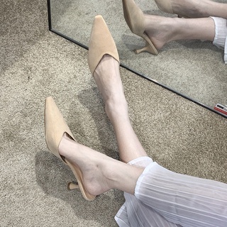 Zapatillas de verano para mujer2021Nuevo estilo coreano todo-fósforo zapatos de tacón alto puntiagudos del dedo del pie Semi zapatilla talón Stiletto mocasines de moda (8)