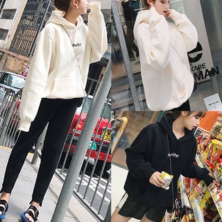 Women Velvet Sweater Thick Hooded Letter Sweater Long-sleeved Loose Casual Tops