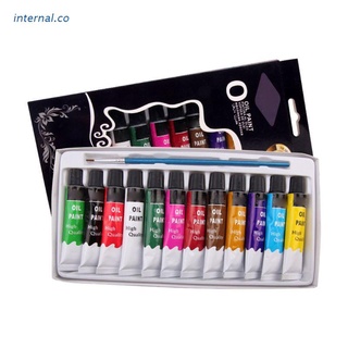 INT1 12 Colores Pintura Al Óleo Dibujo Pigmento 12ml Tubos Con Juego De Pinceles Artista Suministros De Arte