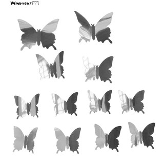 [WS] Juego De 12 Pegatinas De Pared Mariposa 3D Espejo PVC Arte (2)