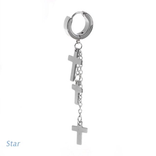 pendientes de acero inoxidable de color plateado estrella con cadena borla cruz pendientes colgantes