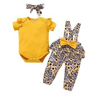 [EFE] conjunto de trajes para bebé niña sólido mameluco+estampado Floral